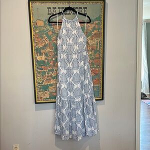 Joie Sleeveless Blue Palm-Print Maxi Dress